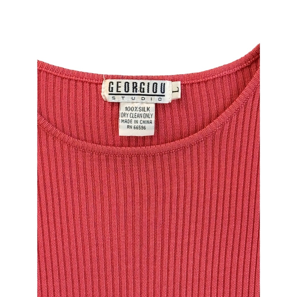 Vintage Georgiou Studio Ribbed Knit baby doll Top Womens Large Coral Pink 90s - Picture 5 of 5